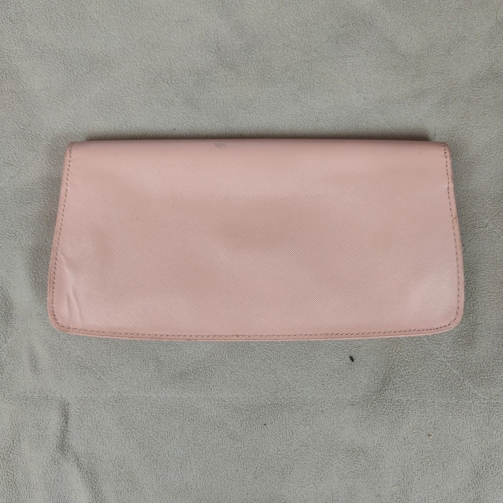Tory Burch Leather Slim Diana Flap Clutch Blush Pink Saffiano Preppy FLAWS - Picture 7 of 12